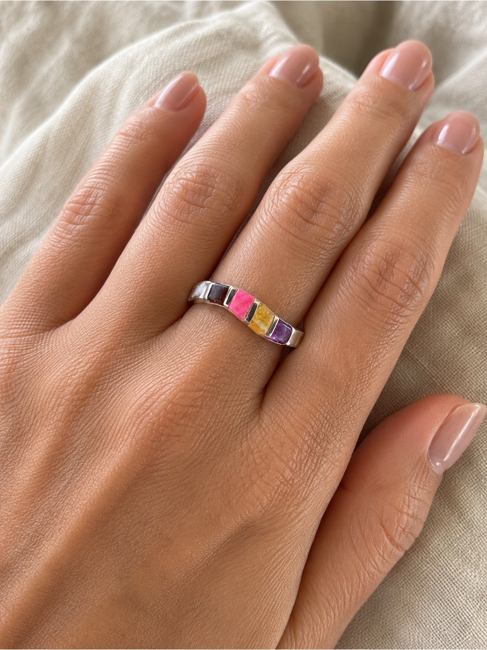 Multicolor Opal Inlay and Sterling Silver Native Handmade Ring (Size 8) - NEW - Picture 2 of 7